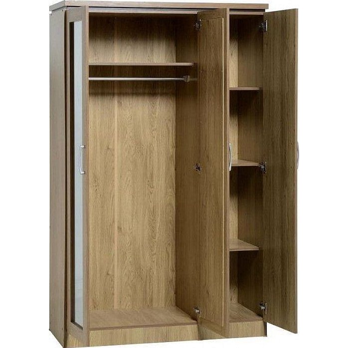  Charles Oak All Hanging 3 Door Mirrored Wardrobe