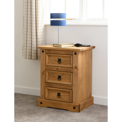 Corona Pine 3 Drawer Bedside