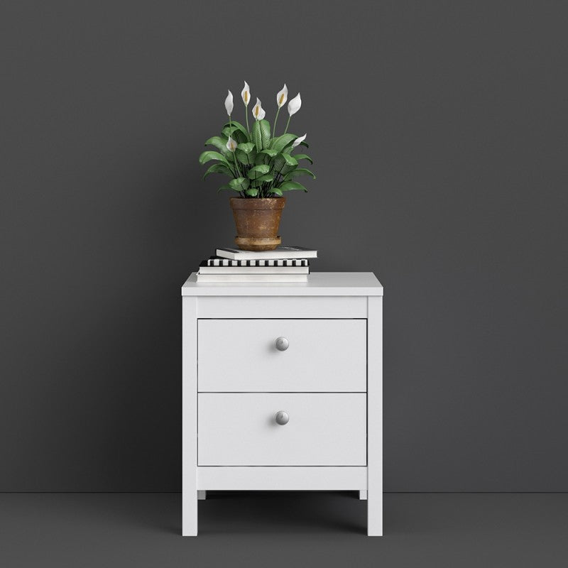 Madrid White 2 Drawer Bedside