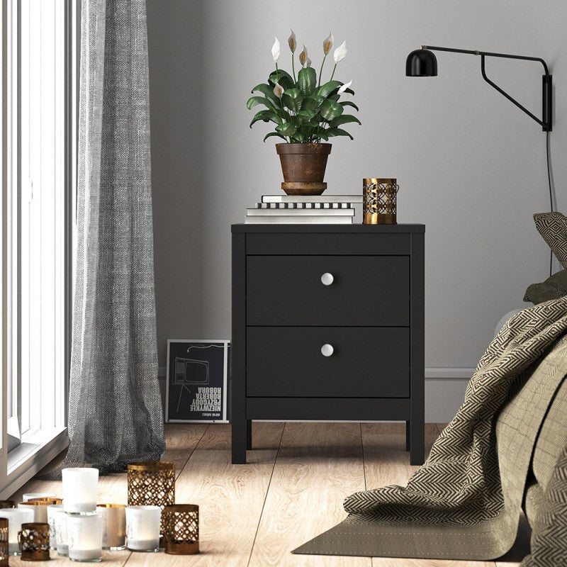 Madrid Black 2 Drawer Bedside