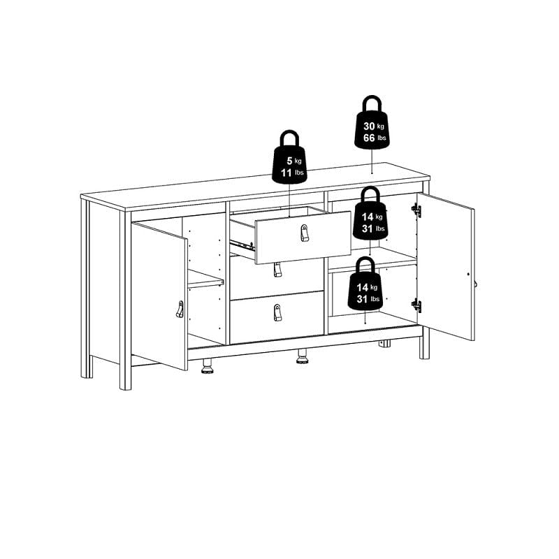 Madrid White 2 Door 3 Drawer Sideboard