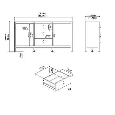 Madrid White 2 Door 3 Drawer Sideboard