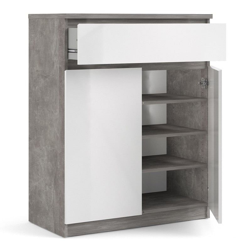 Naia White High Gloss and Concrete Compact Sideboard