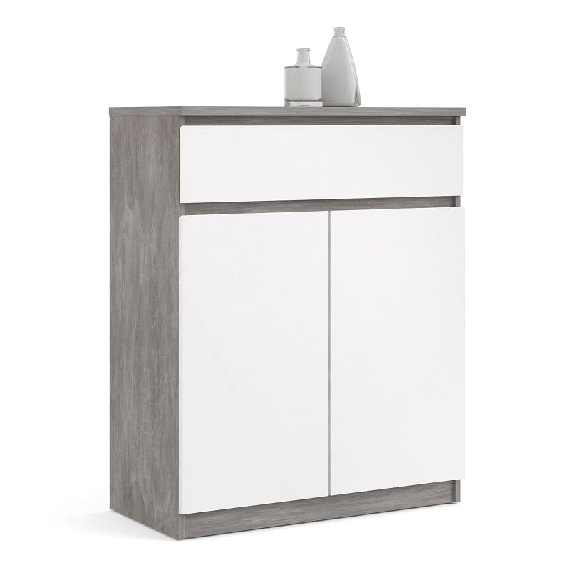 Naia White High Gloss and Concrete Compact Sideboard