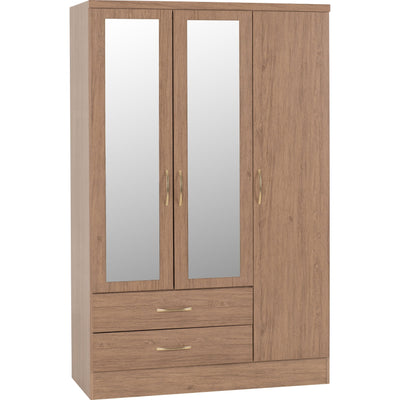 Nevada Rustic Oak Mirrored 3 Door Wardrobe