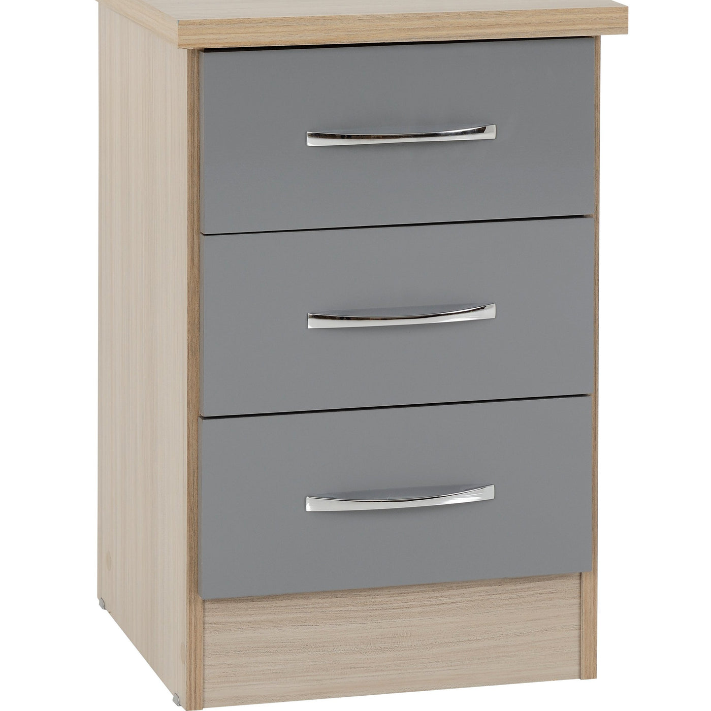 Nevada Grey 3 Drawer Gloss Bedside