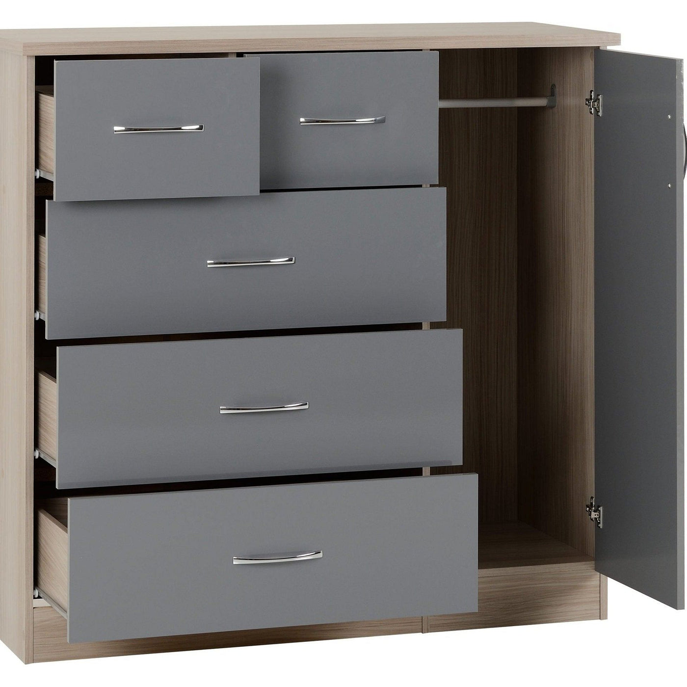 Nevada 5 Drawer Grey Low Wardrobe