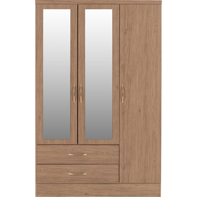 Nevada Rustic Oak Mirrored 3 Door Wardrobe