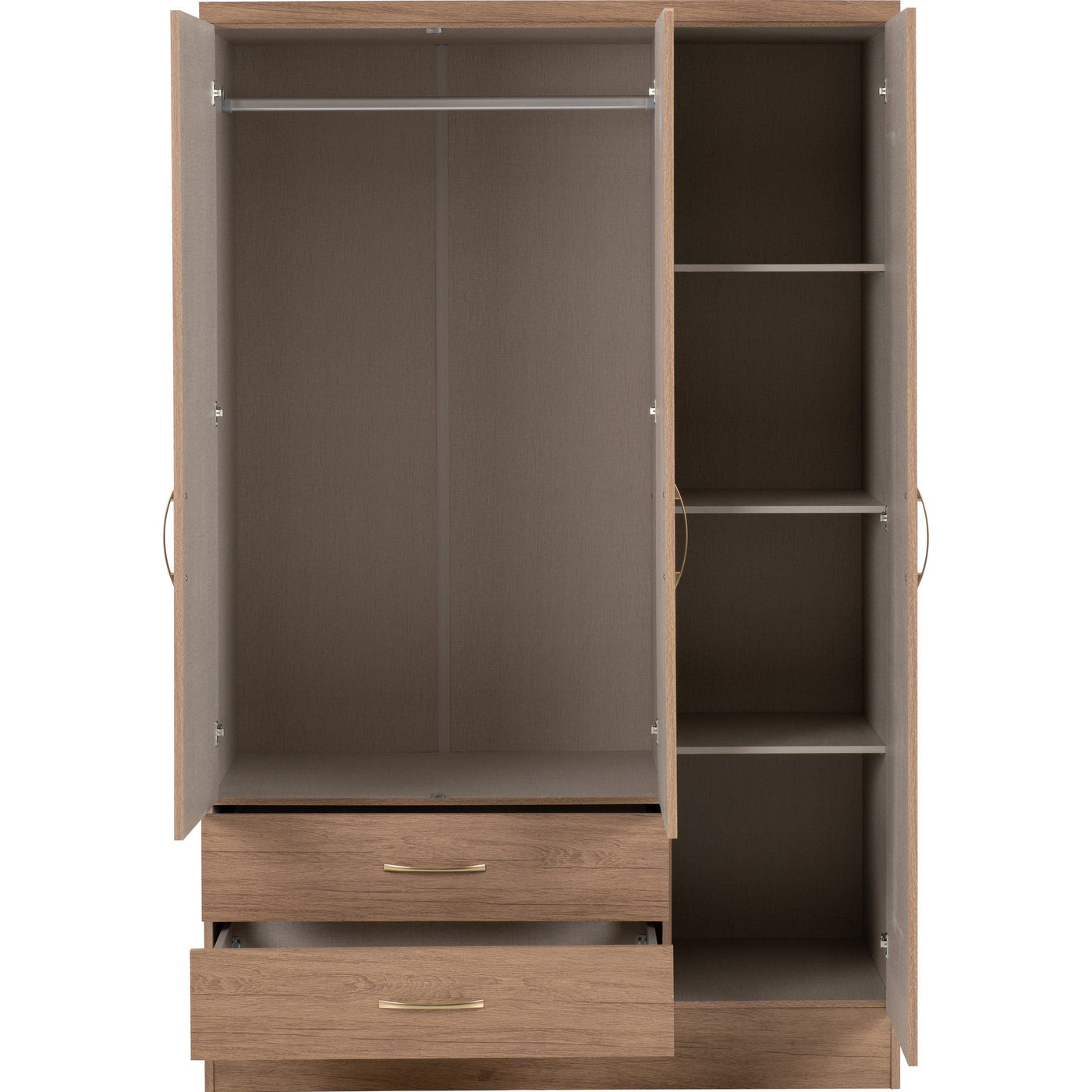 Nevada Rustic Oak Mirrored 3 Door Wardrobe