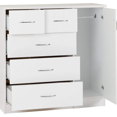 Nevada 5 Drawer White Low Wardrobe