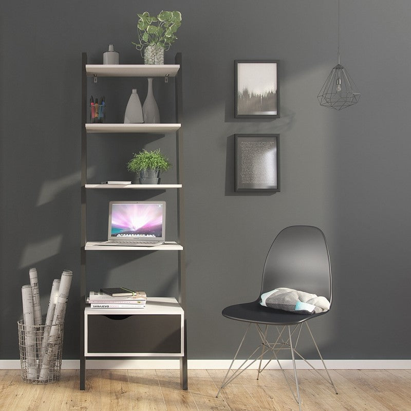 Oslo White and Black Ladder Bookcase