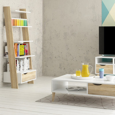 Oslo White and Oak Ladder Bookcase