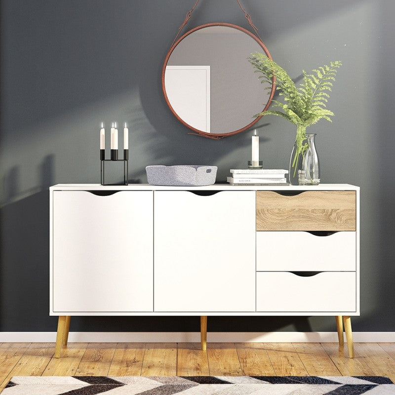 Oslo Large White and Oak Sideboard