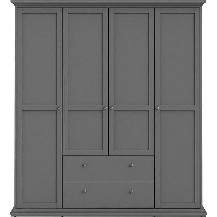 Paris Grey 4 Door 2 Drawer Grey Wardrobe