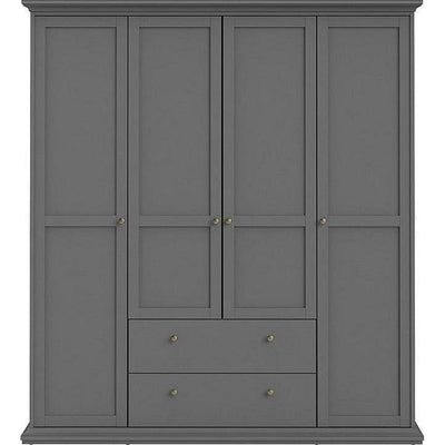 Paris Grey 4 Door 2 Drawer Grey Wardrobe