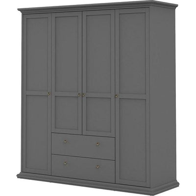 Paris Grey 4 Door 2 Drawer Grey Wardrobe