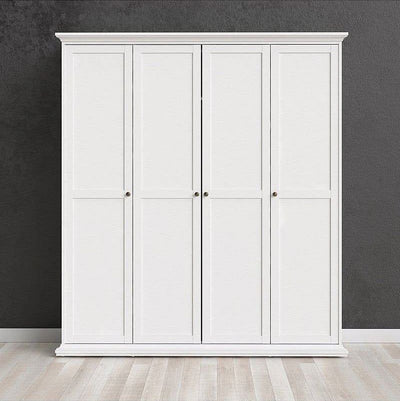 Paris White 4 Door 2 Drawer Wardrobe