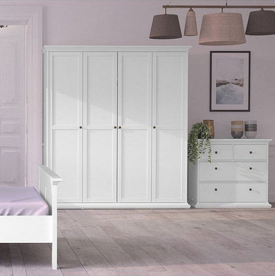 Paris White 4 Door 2 Drawer Wardrobe