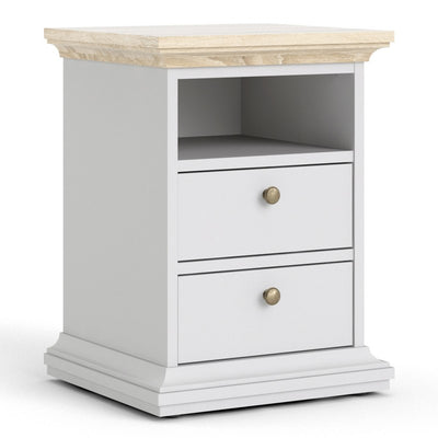 Paris White and Oak 2 Drawer Bedside