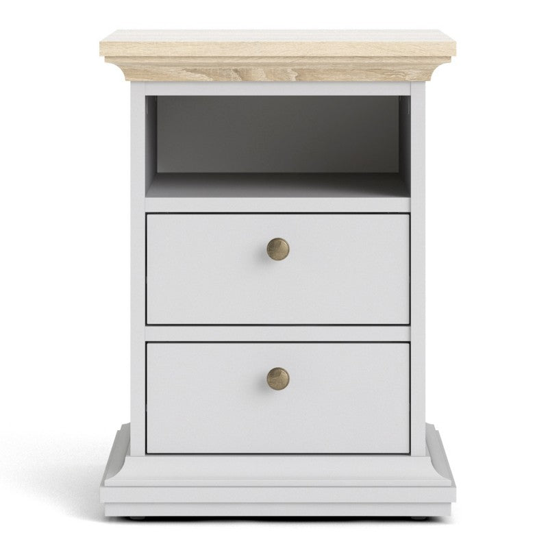 Paris White and Oak 2 Drawer Bedside