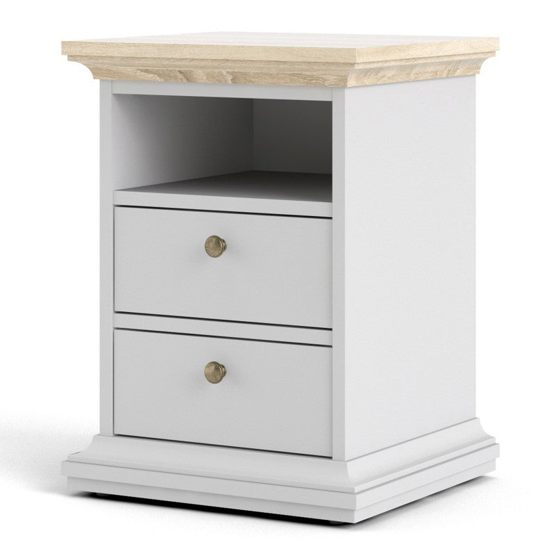 Paris White and Oak 2 Drawer Bedside