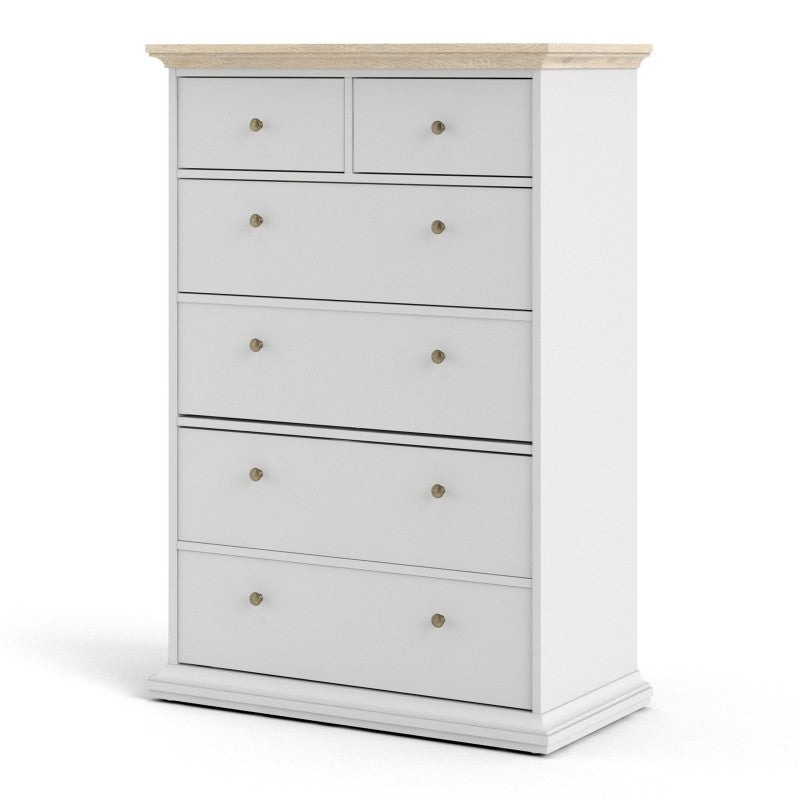 Paris White and Oak 6 Drawer Chest