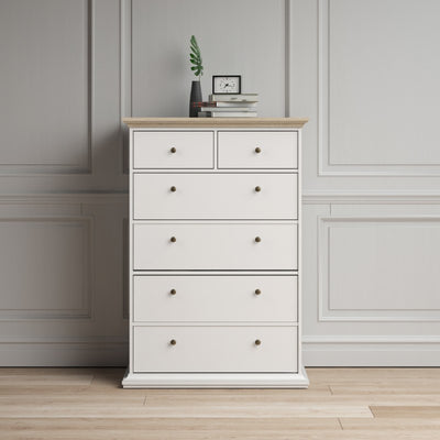 Paris White and Oak 6 Drawer Chest