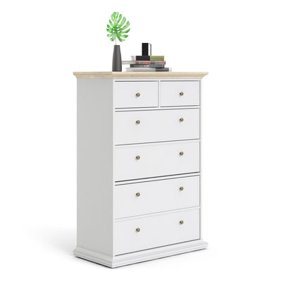 Paris White and Oak 6 Drawer Chest