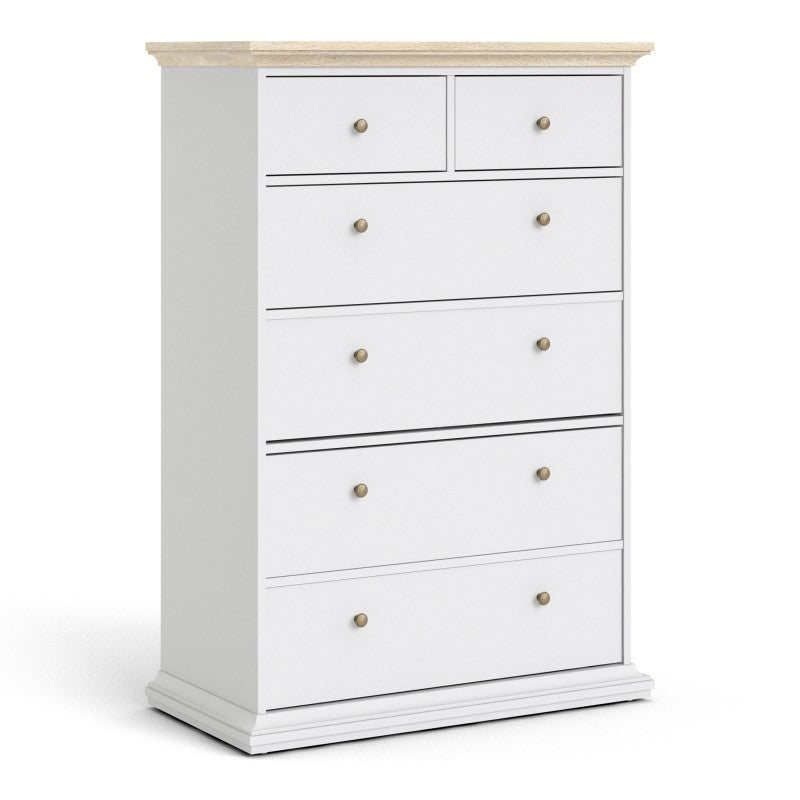 Paris White and Oak 6 Drawer Chest