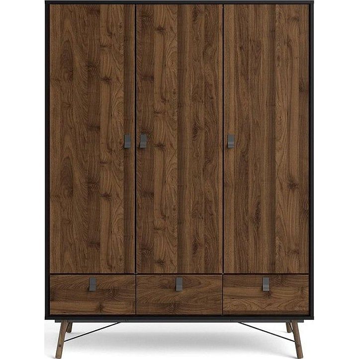 RY Black and Walnut 3 Door Wardrobe