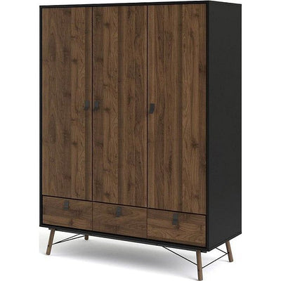 RY Black and Walnut 3 Door Wardrobe