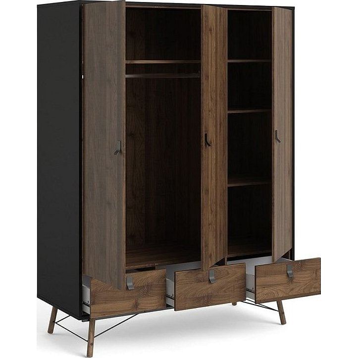 RY Black and Walnut 3 Door Wardrobe