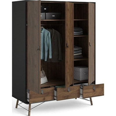 RY Black and Walnut 3 Door Wardrobe