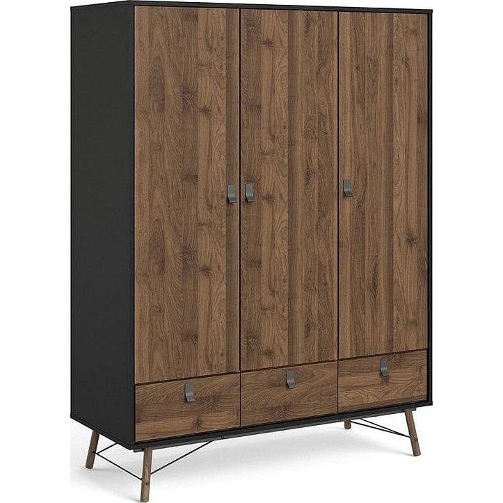 RY Black and Walnut 3 Door Wardrobe