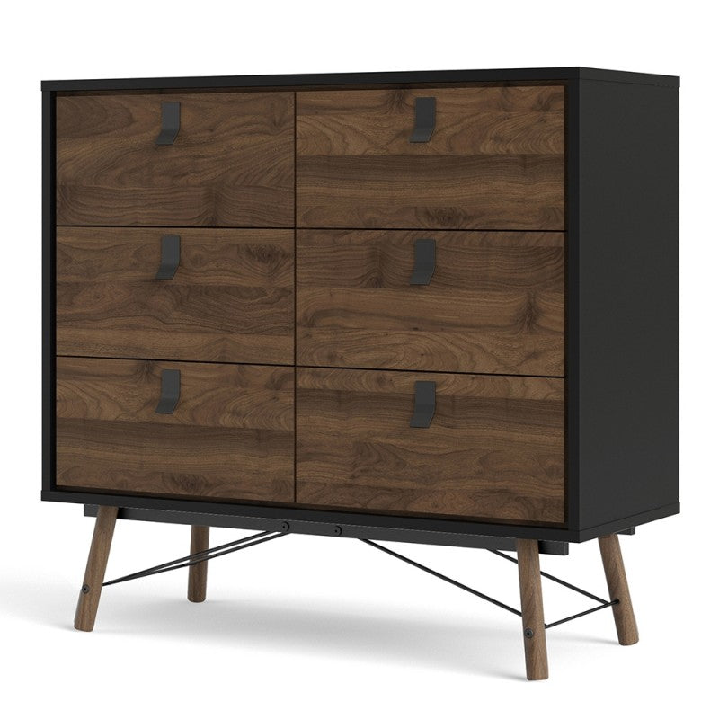 RY Black and Walnut 6 Drawer Double Chest