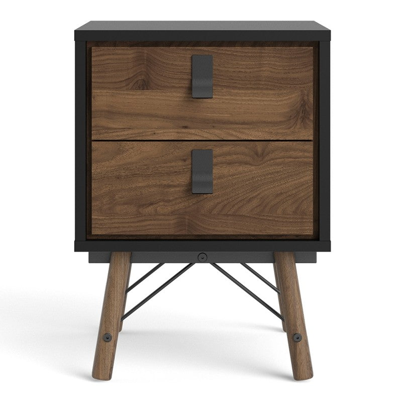 RY Black and Walnut 2 Drawer Bedside