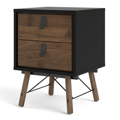 RY Black and Walnut 2 Drawer Bedside