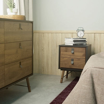 RY Black and Walnut 2 Drawer Bedside