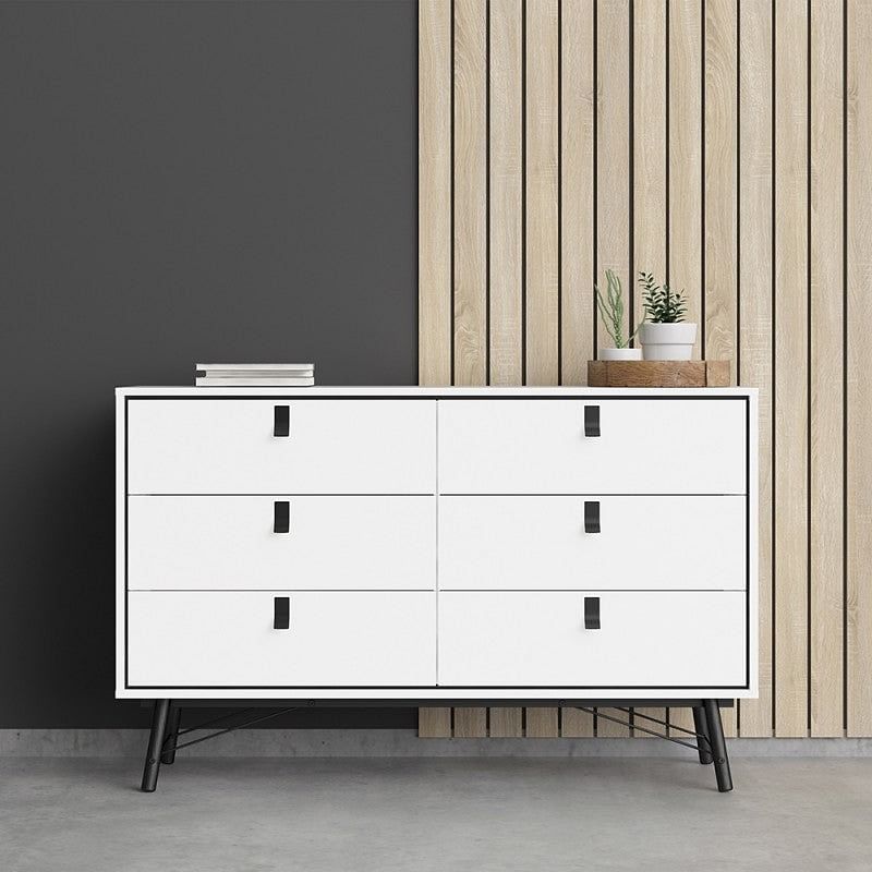 RY White 6 Drawer Double Chest