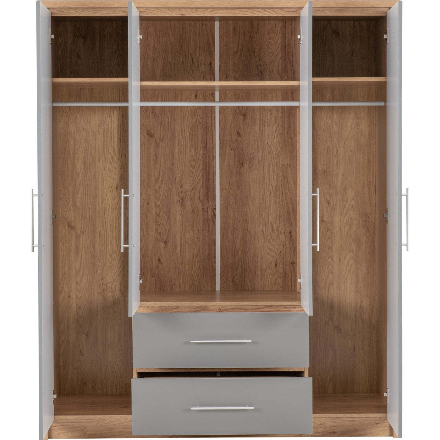 Seville Grey Gloss and Oak 4 Door Wardrobe