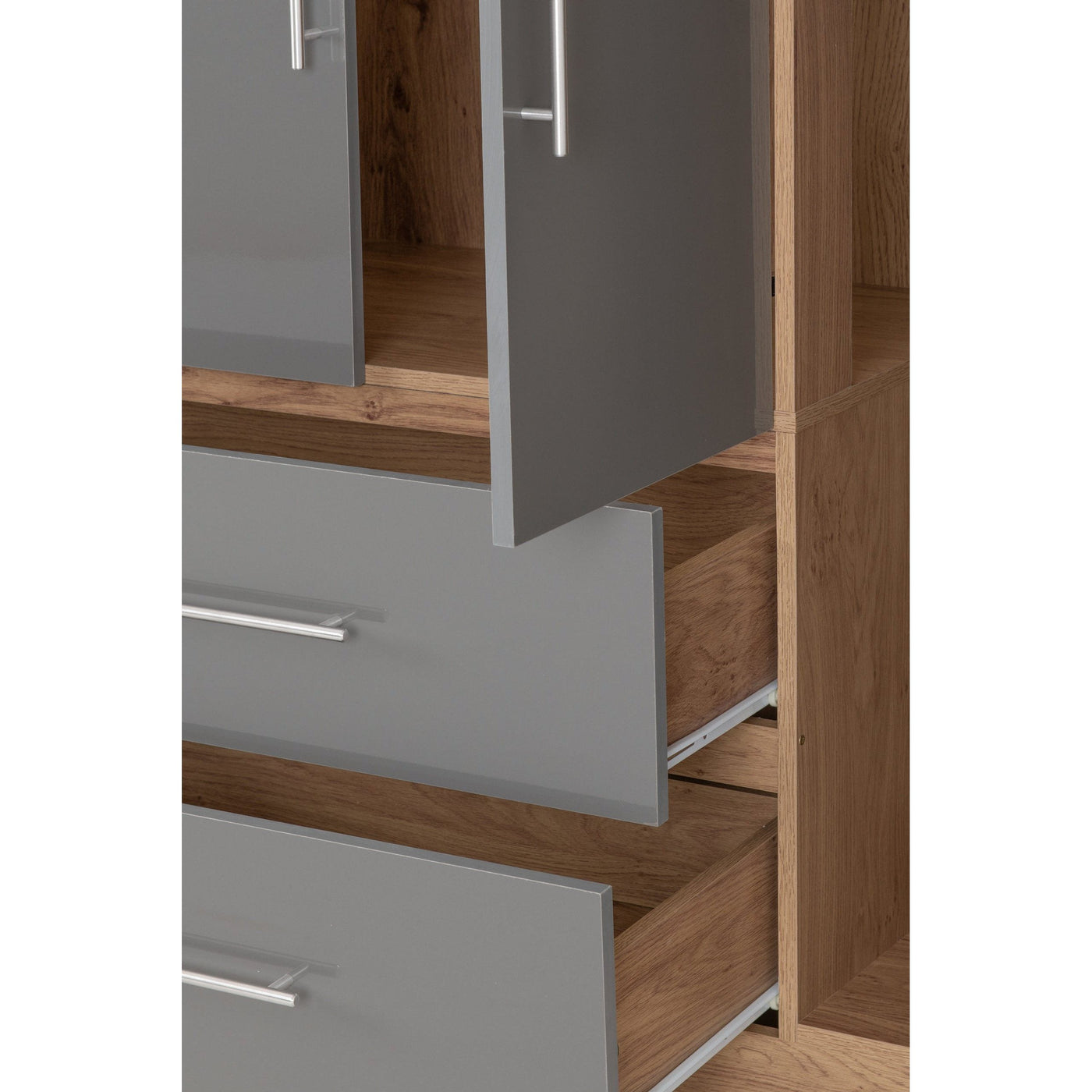 Seville Grey Gloss and Oak 4 Door Wardrobe