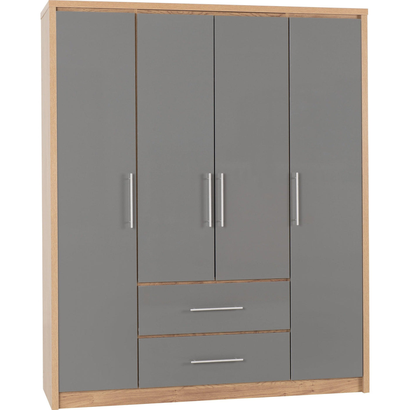 Seville Grey Gloss and Oak 4 Door Wardrobe