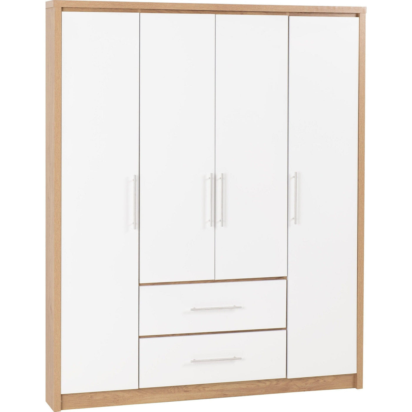 Seville White Gloss and Oak 4 Door Wardrobe