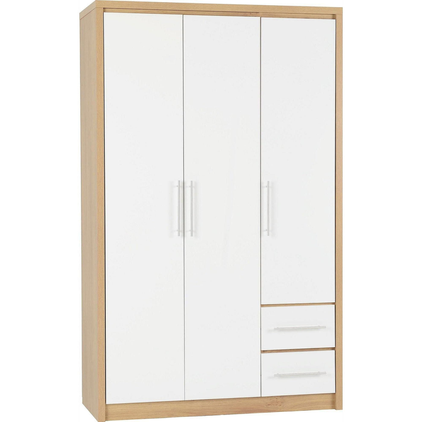 Seville White Gloss and Oak Triple Wardrobe