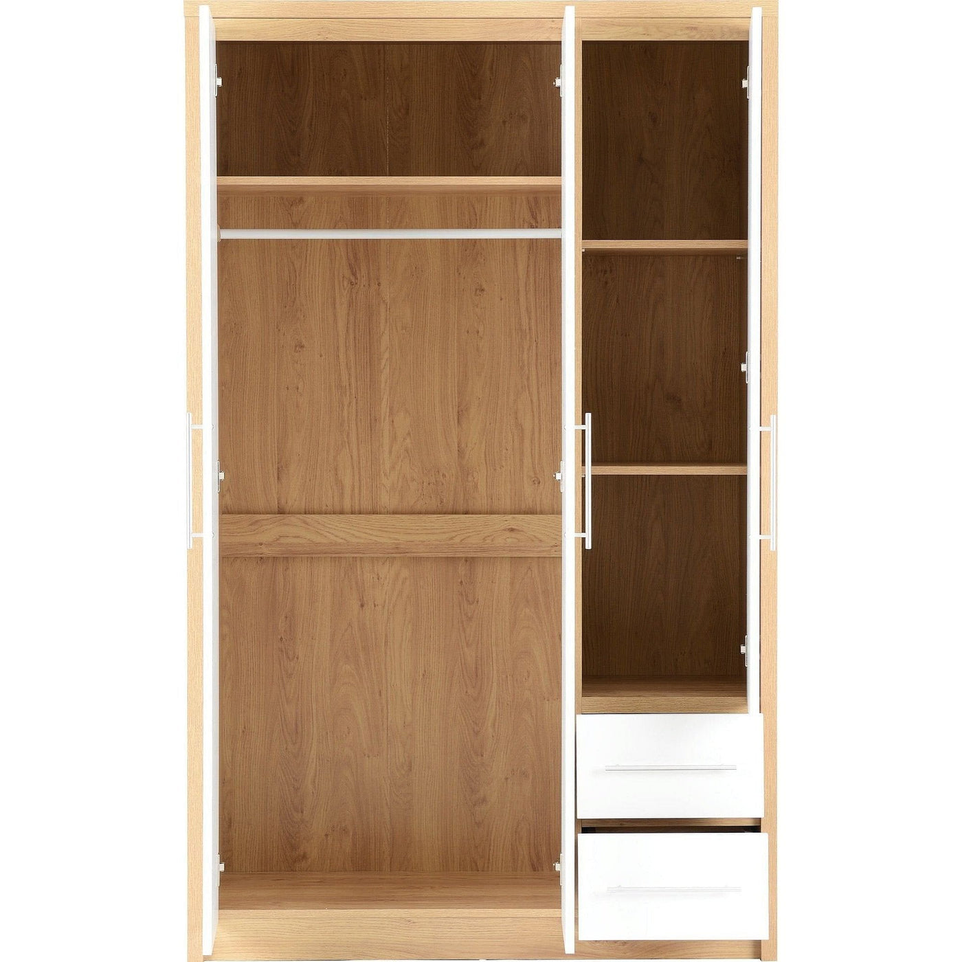 Seville White Gloss and Oak Triple Wardrobe