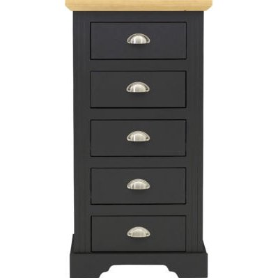 Narrow 5 Drawer Chest Grey and Oak