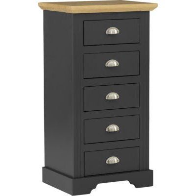 Narrow 5 Drawer Chest Grey and Oak