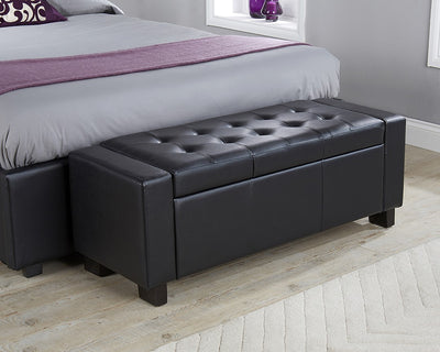 Black Leather Ottoman bedding box