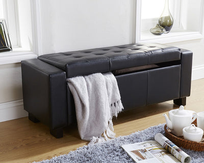 Black Leather Ottoman bedding box