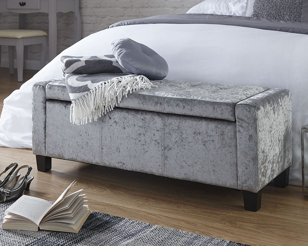 Silver Crushed Velvet Ottoman Bedding Box